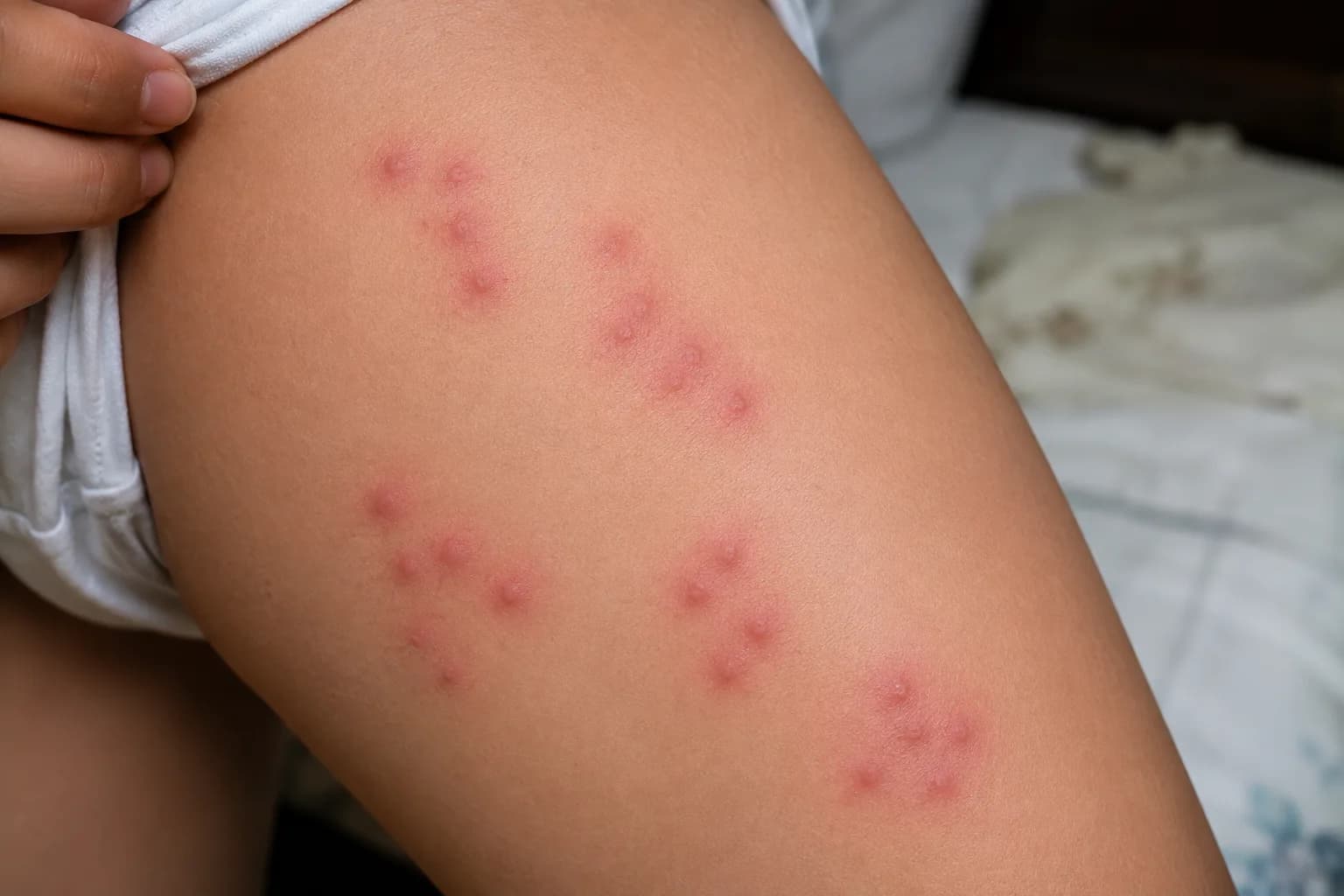 Red, itchy bites appearing in clusters