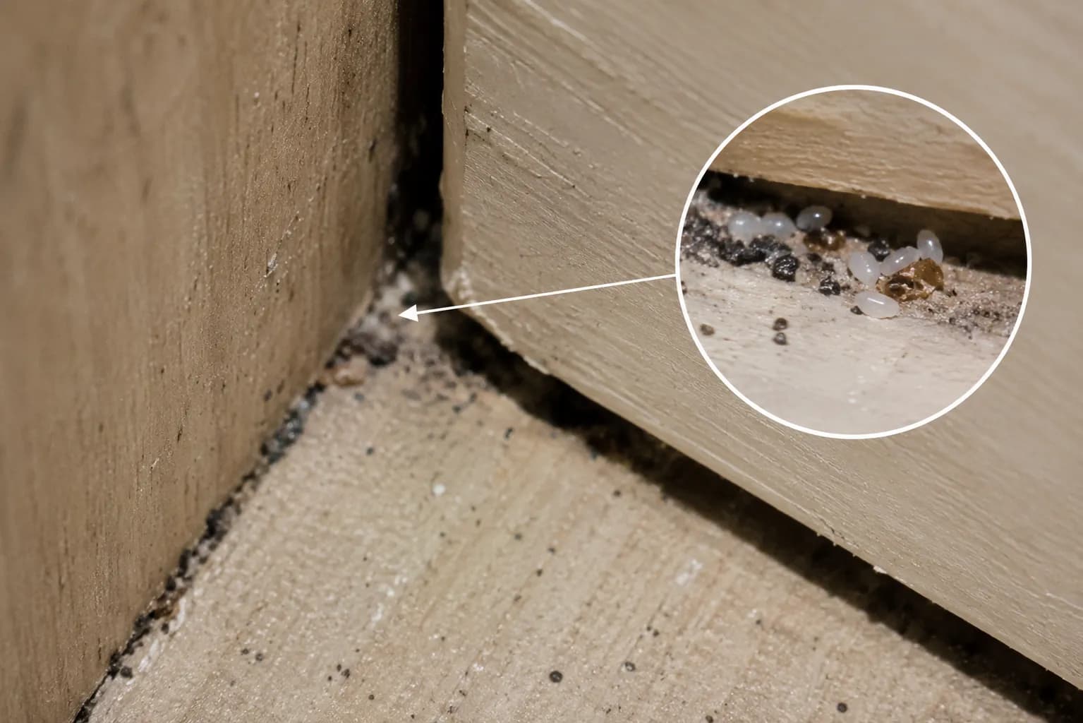Tiny white eggs hidden in cracks